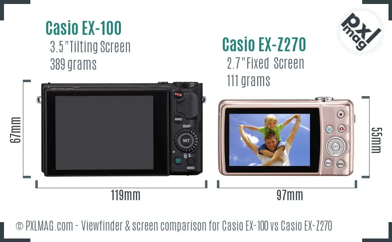 Casio EX-100 vs Casio EX-Z270 Screen and Viewfinder comparison