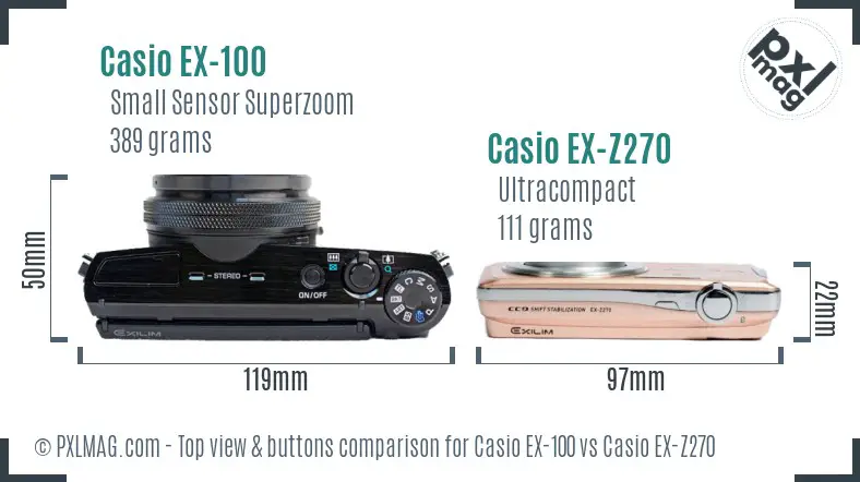 Casio EX-100 vs Casio EX-Z270 top view buttons comparison