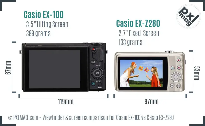 Casio EX-100 vs Casio EX-Z280 Screen and Viewfinder comparison