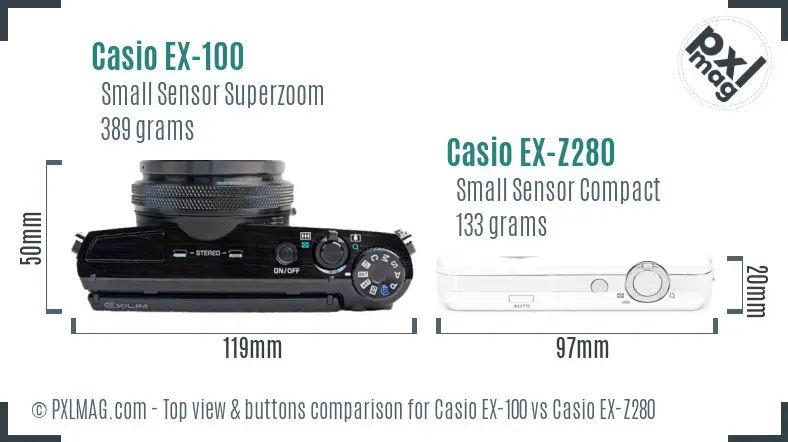 Casio EX-100 vs Casio EX-Z280 top view buttons comparison