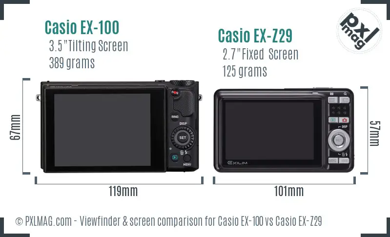 Casio EX-100 vs Casio EX-Z29 Screen and Viewfinder comparison