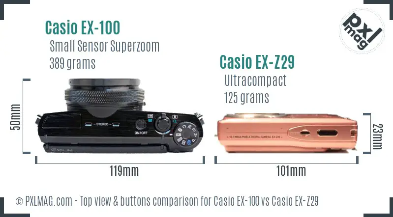 Casio EX-100 vs Casio EX-Z29 top view buttons comparison