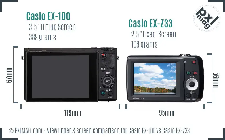 Casio EX-100 vs Casio EX-Z33 Screen and Viewfinder comparison