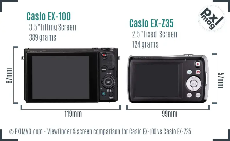 Casio EX-100 vs Casio EX-Z35 Screen and Viewfinder comparison