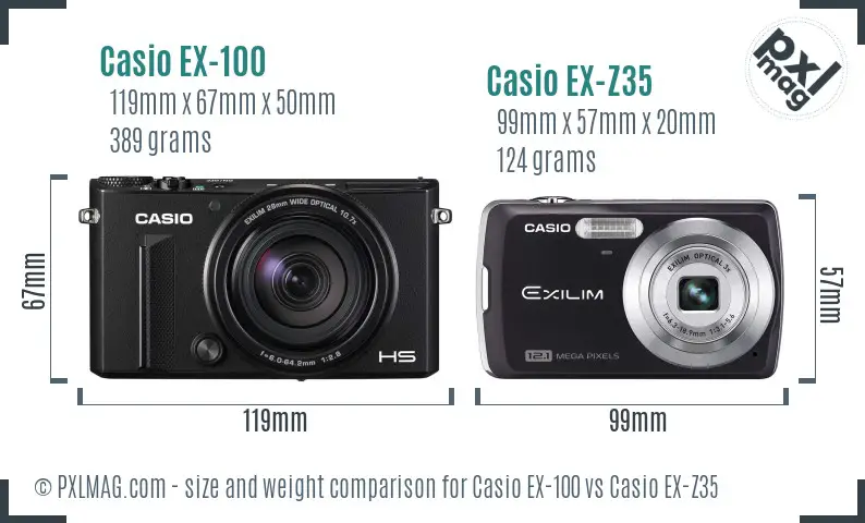 Casio EX-100 vs Casio EX-Z35 size comparison