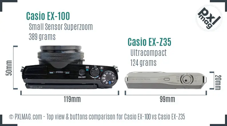 Casio EX-100 vs Casio EX-Z35 top view buttons comparison