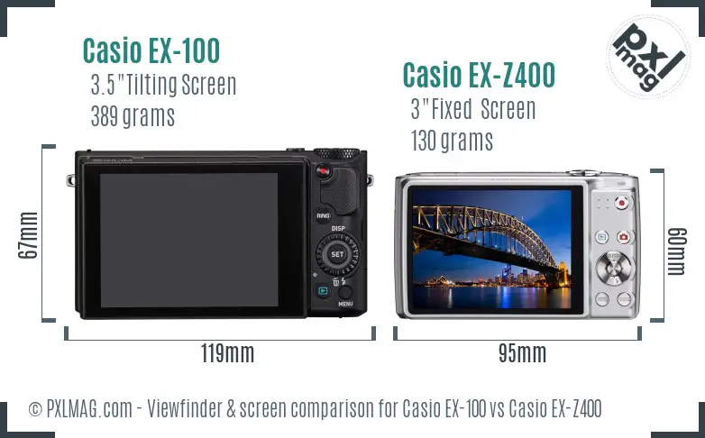 Casio EX-100 vs Casio EX-Z400 Screen and Viewfinder comparison