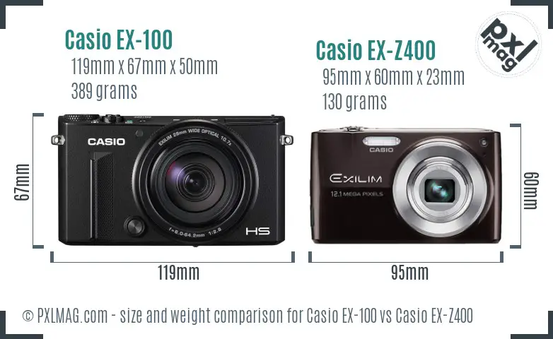 Casio EX-100 vs Casio EX-Z400 size comparison