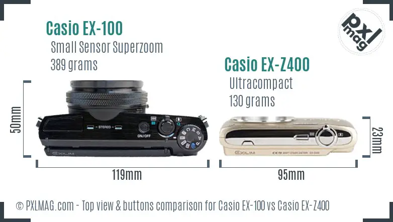 Casio EX-100 vs Casio EX-Z400 top view buttons comparison