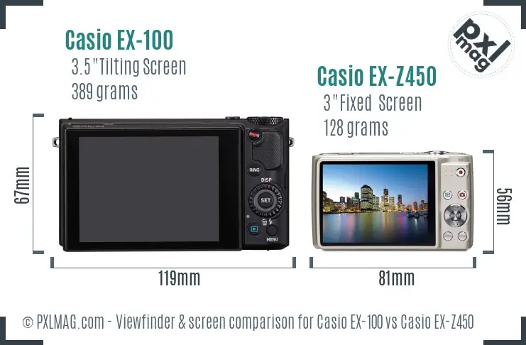 Casio EX-100 vs Casio EX-Z450 Screen and Viewfinder comparison