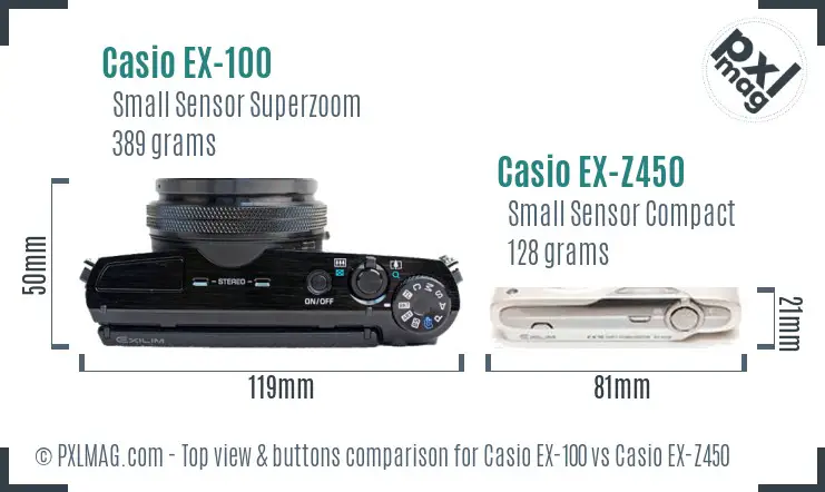 Casio EX-100 vs Casio EX-Z450 top view buttons comparison