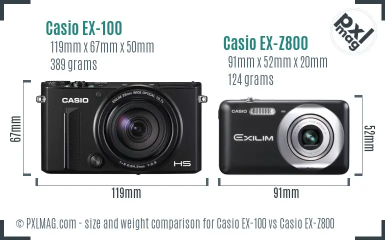 Casio EX-100 vs Casio EX-Z800 size comparison