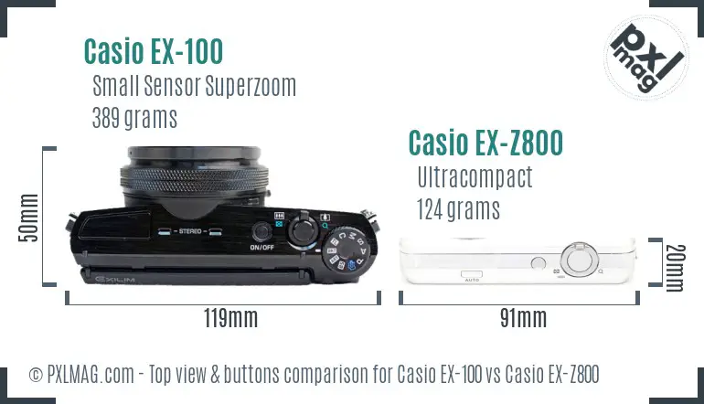 Casio EX-100 vs Casio EX-Z800 top view buttons comparison