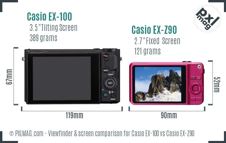 Casio EX-100 vs Casio EX-Z90 Screen and Viewfinder comparison