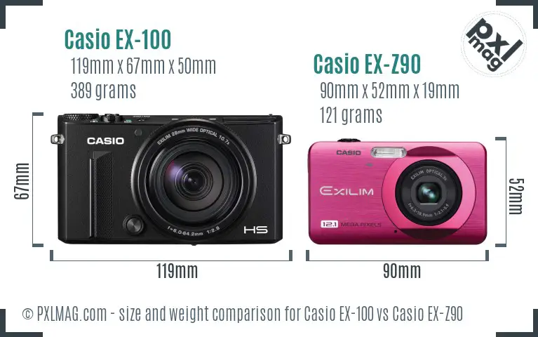 Casio EX-100 vs Casio EX-Z90 size comparison