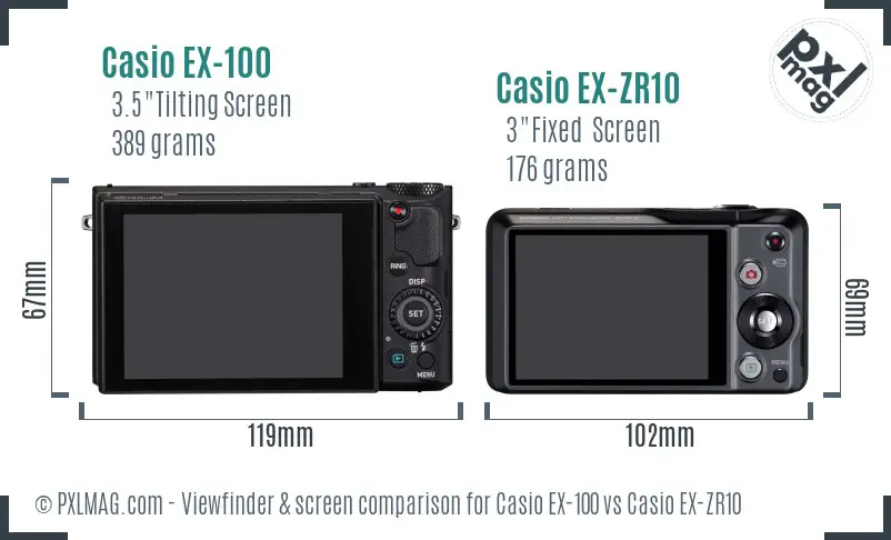 Casio EX-100 vs Casio EX-ZR10 Screen and Viewfinder comparison
