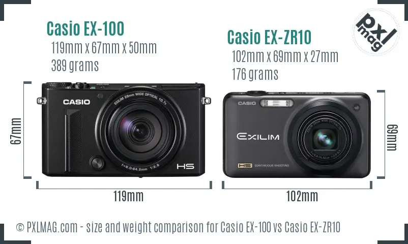 Casio EX-100 vs Casio EX-ZR10 size comparison