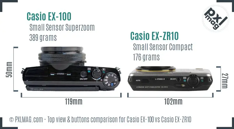 Casio EX-100 vs Casio EX-ZR10 top view buttons comparison