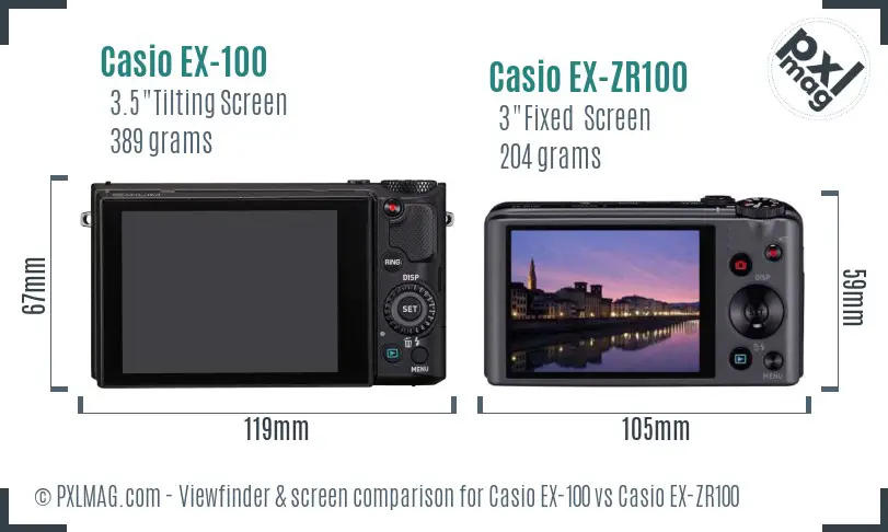 Casio EX-100 vs Casio EX-ZR100 Screen and Viewfinder comparison