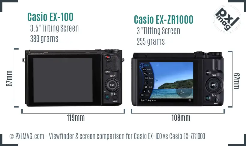 Casio EX-100 vs Casio EX-ZR1000 Screen and Viewfinder comparison