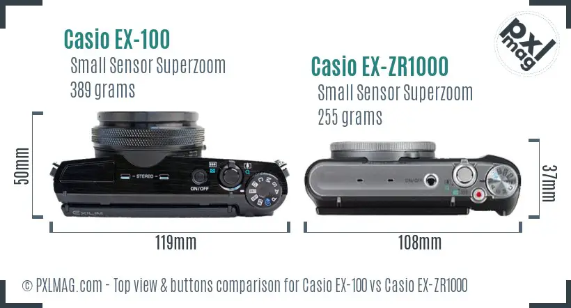 Casio EX-100 vs Casio EX-ZR1000 top view buttons comparison