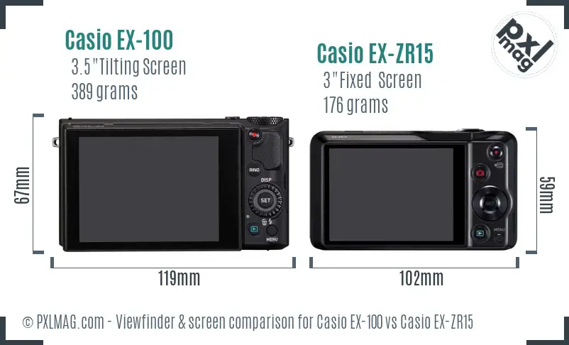 Casio EX-100 vs Casio EX-ZR15 Screen and Viewfinder comparison