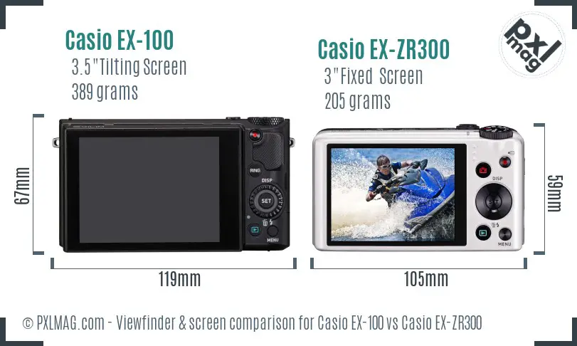 Casio EX-100 vs Casio EX-ZR300 Screen and Viewfinder comparison