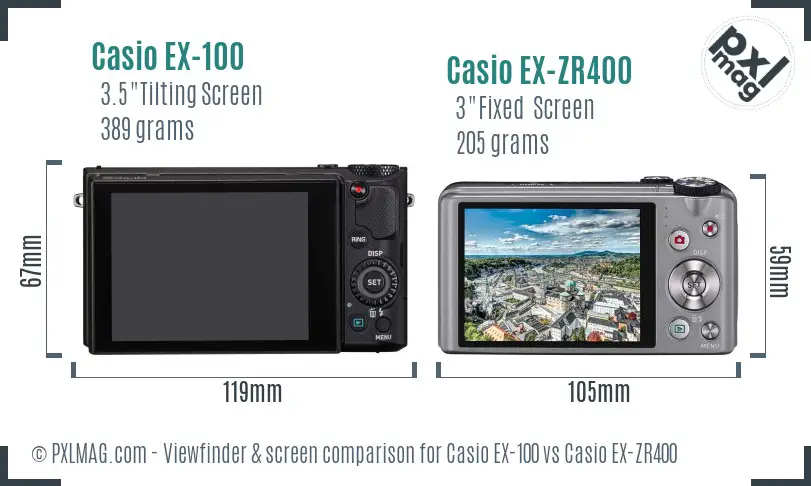 Casio EX-100 vs Casio EX-ZR400 Screen and Viewfinder comparison