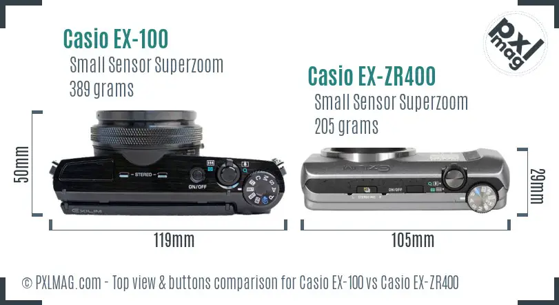 Casio EX-100 vs Casio EX-ZR400 top view buttons comparison