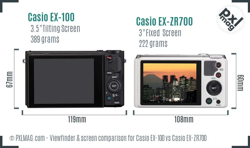 Casio EX-100 vs Casio EX-ZR700 Screen and Viewfinder comparison