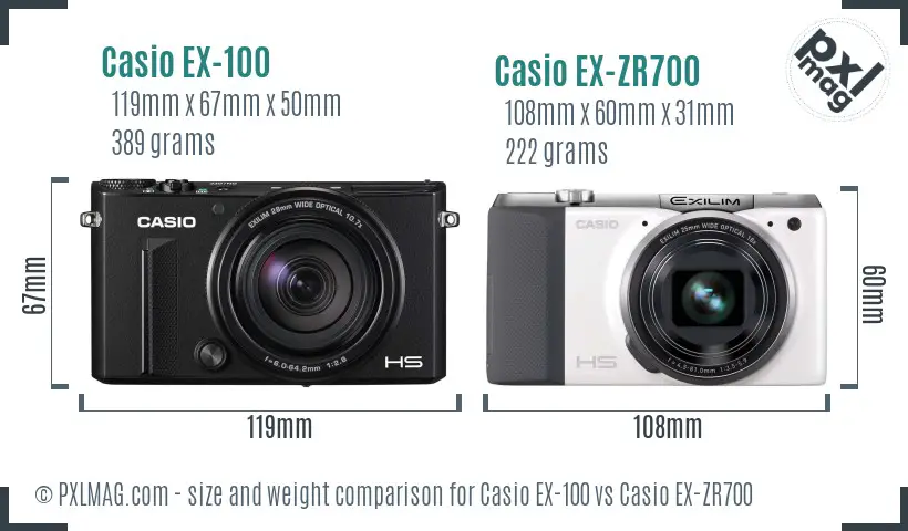 Casio EX-100 vs Casio EX-ZR700 size comparison