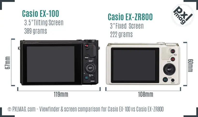 Casio EX-100 vs Casio EX-ZR800 Screen and Viewfinder comparison
