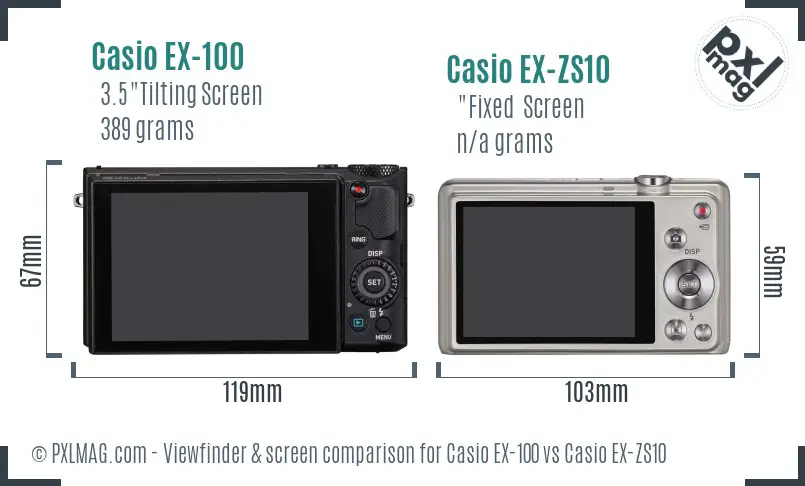 Casio EX-100 vs Casio EX-ZS10 Screen and Viewfinder comparison