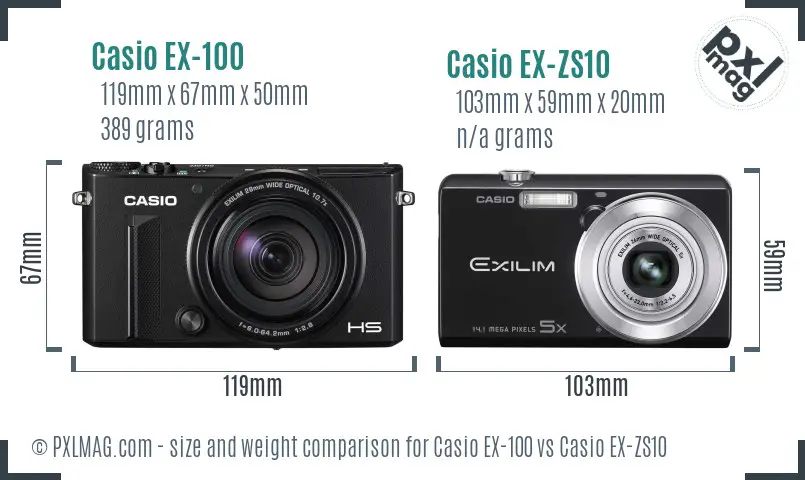 Casio EX-100 vs Casio EX-ZS10 size comparison