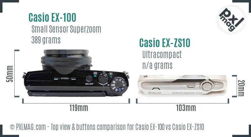 Casio EX-100 vs Casio EX-ZS10 top view buttons comparison