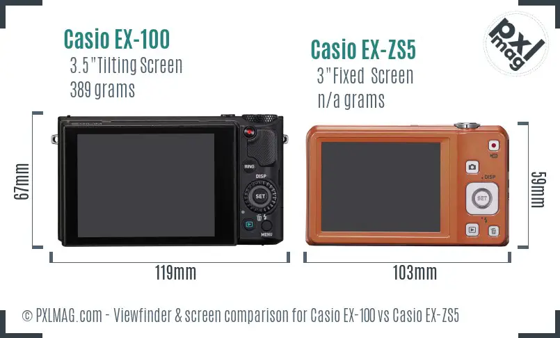 Casio EX-100 vs Casio EX-ZS5 Screen and Viewfinder comparison