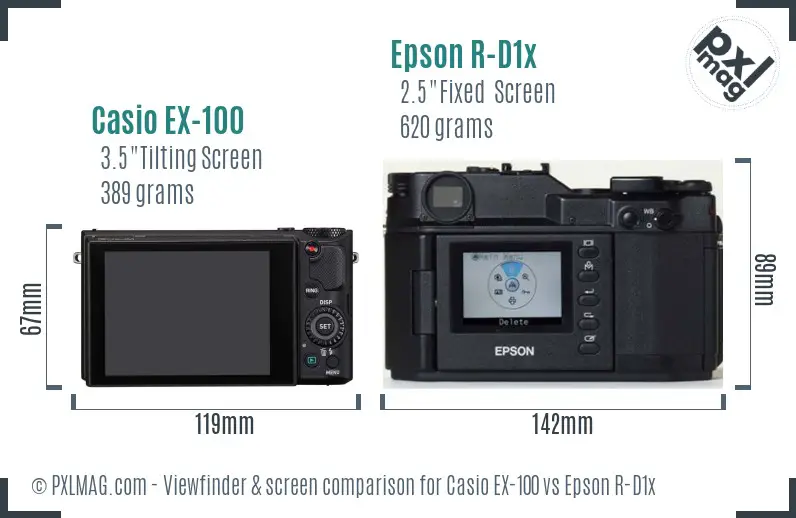 Casio EX-100 vs Epson R-D1x Screen and Viewfinder comparison