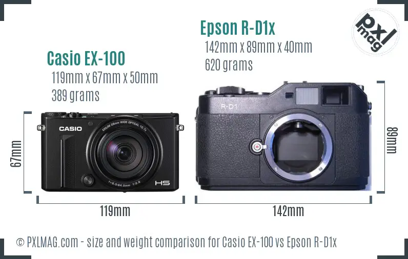 Casio EX-100 vs Epson R-D1x size comparison