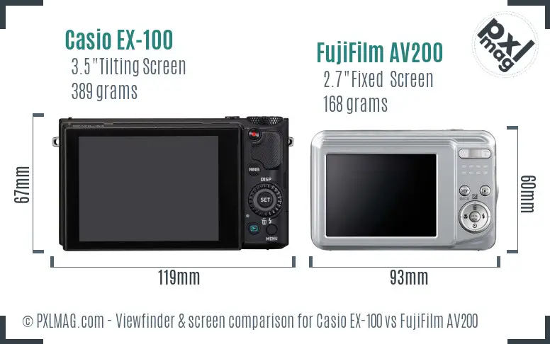 Casio EX-100 vs FujiFilm AV200 Screen and Viewfinder comparison Casio EX-100 vs FujiFilm AV200 Screen and Viewfinder comparison