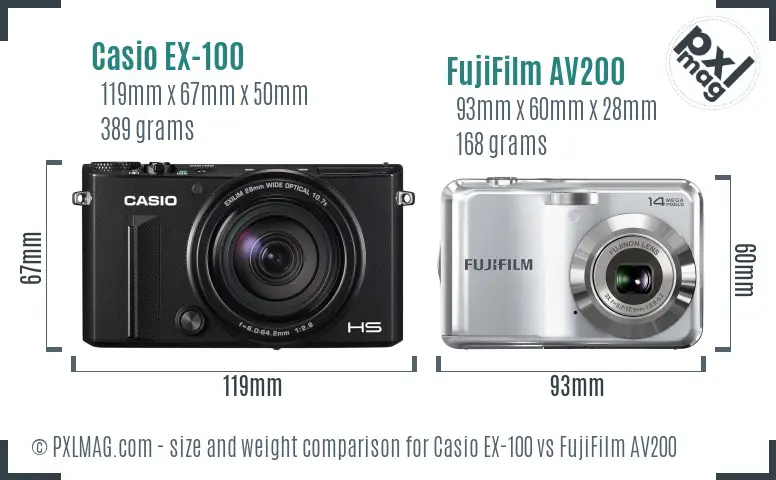 Casio EX-100 vs FujiFilm AV200 size comparison Casio EX-100 vs FujiFilm AV200 size comparison