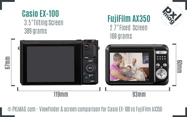 Casio EX-100 vs FujiFilm AX350 Screen and Viewfinder comparison