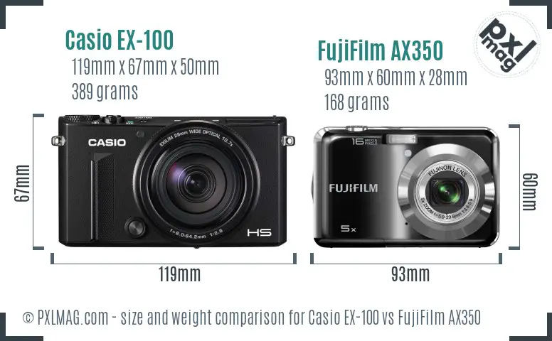 Casio EX-100 vs FujiFilm AX350 size comparison