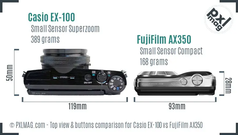 Casio EX-100 vs FujiFilm AX350 top view buttons comparison