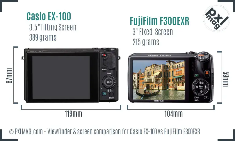 Casio EX-100 vs FujiFilm F300EXR Screen and Viewfinder comparison