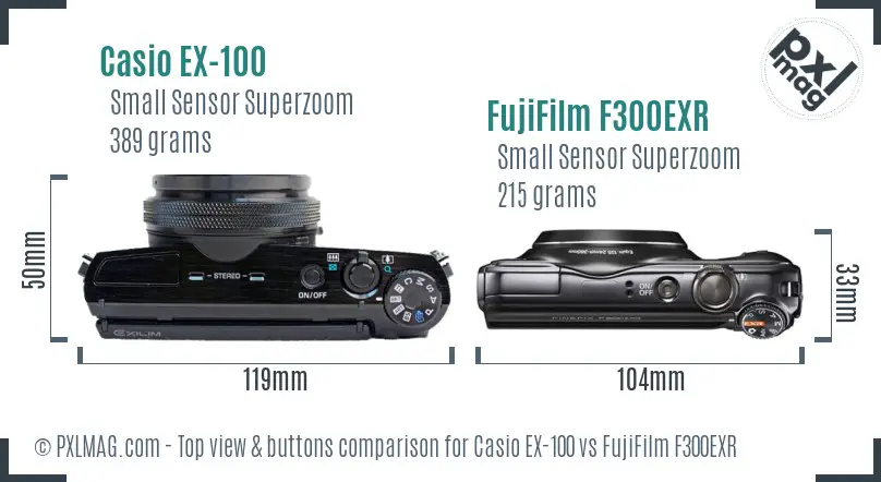 Casio EX-100 vs FujiFilm F300EXR top view buttons comparison