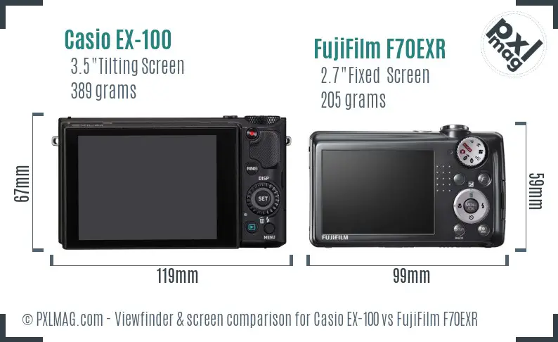 Casio EX-100 vs FujiFilm F70EXR Screen and Viewfinder comparison