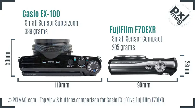 Casio EX-100 vs FujiFilm F70EXR top view buttons comparison