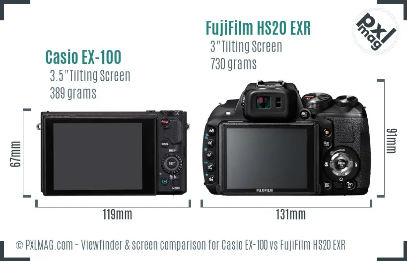 Casio EX-100 vs FujiFilm HS20 EXR Screen and Viewfinder comparison
