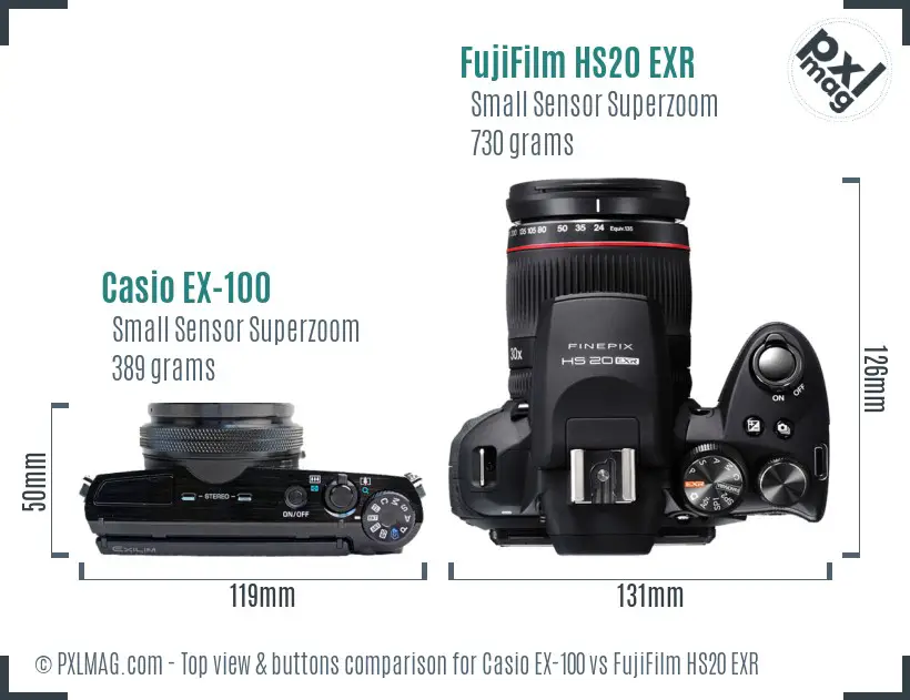 Casio EX-100 vs FujiFilm HS20 EXR top view buttons comparison