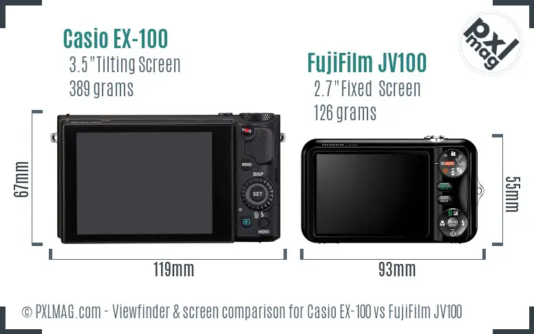 Casio EX-100 vs FujiFilm JV100 Screen and Viewfinder comparison